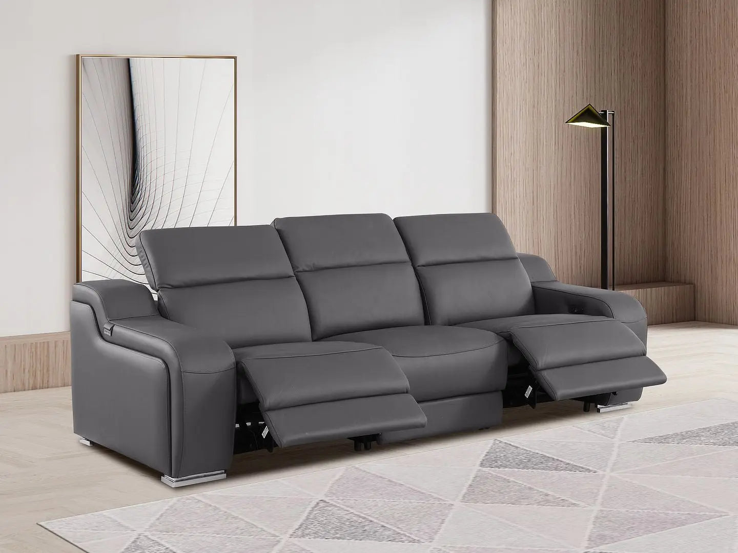 103" Dark Gray Italian Leather Reclining USB Sofa Homeroots Living Room