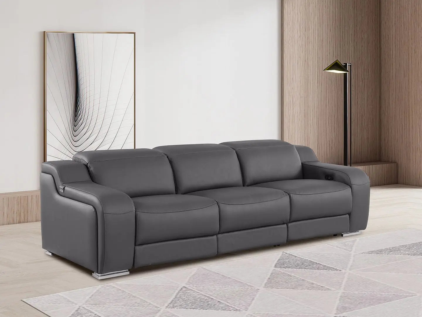 103" Dark Gray Italian Leather Reclining USB Sofa Homeroots Living Room