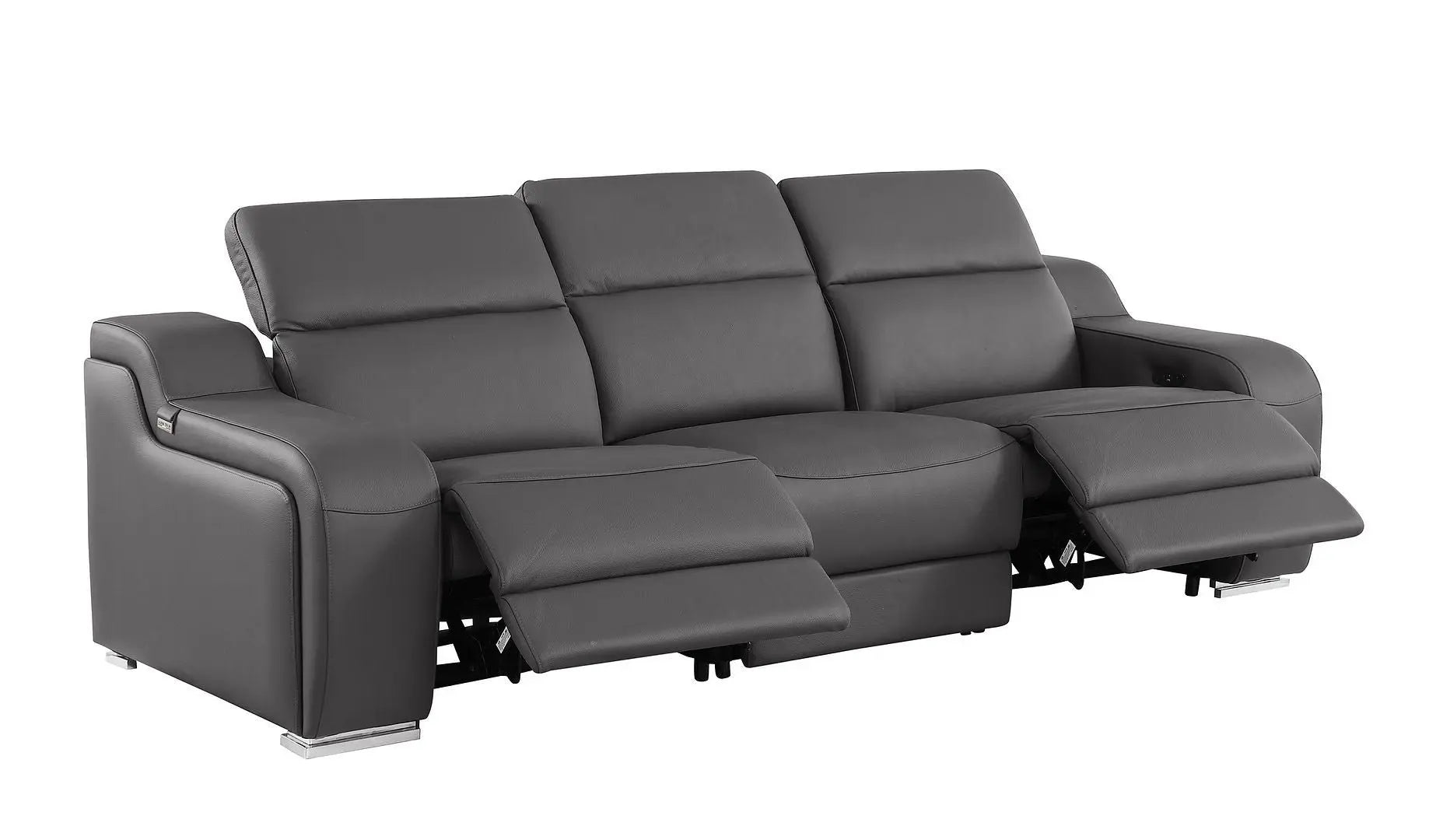 103" Dark Gray Italian Leather Reclining USB Sofa Homeroots Living Room