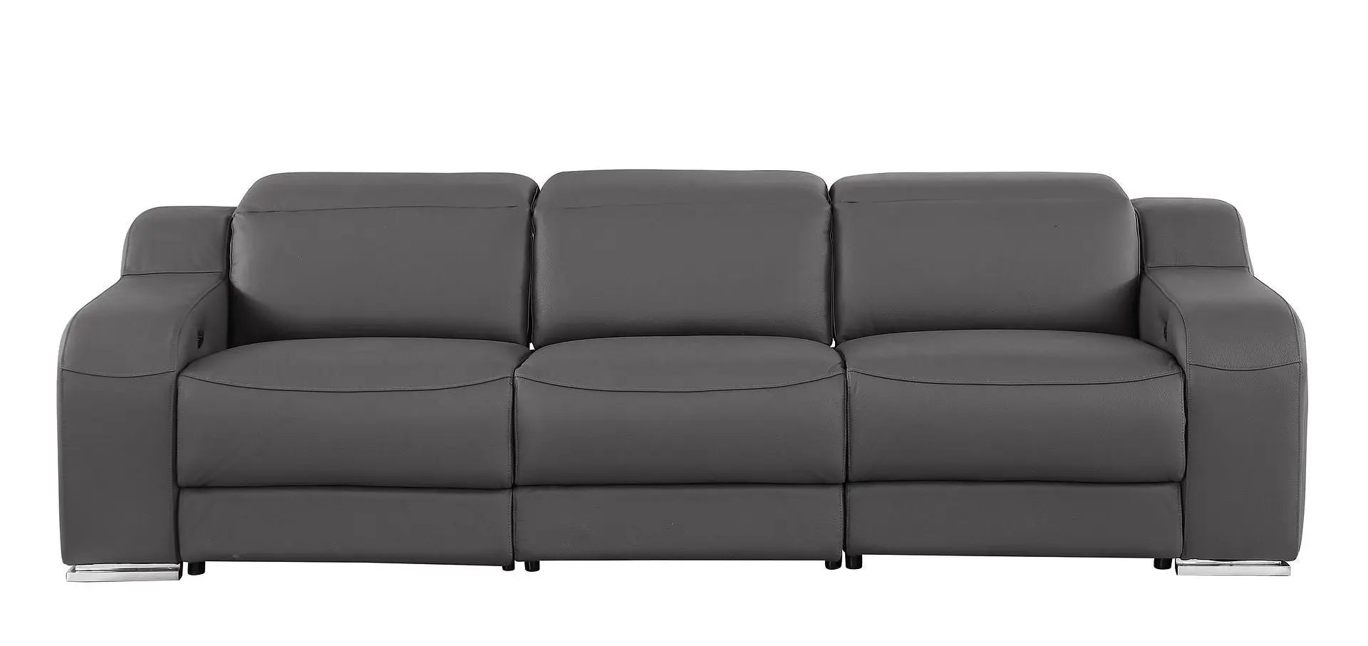 103" Dark Gray Italian Leather Reclining USB Sofa Homeroots Living Room