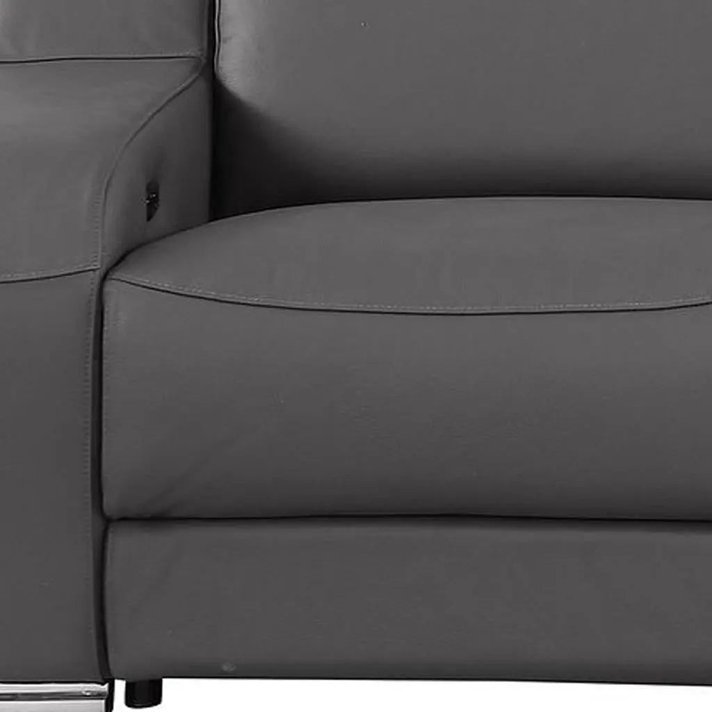103" Dark Gray Italian Leather Reclining USB Sofa Homeroots Living Room
