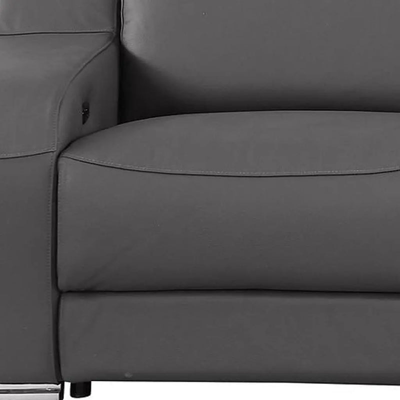 103" Dark Gray Italian Leather Reclining USB Sofa Homeroots Living Room
