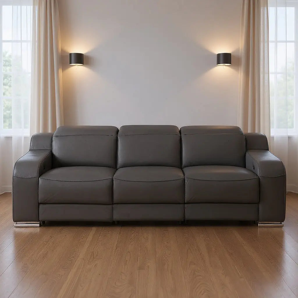 103" Dark Gray Italian Leather Reclining USB Sofa Homeroots Living Room