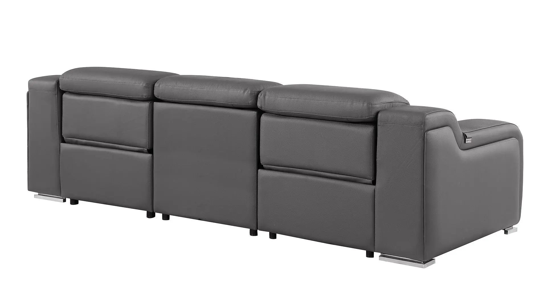 103" Dark Gray Italian Leather Reclining USB Sofa Homeroots Living Room