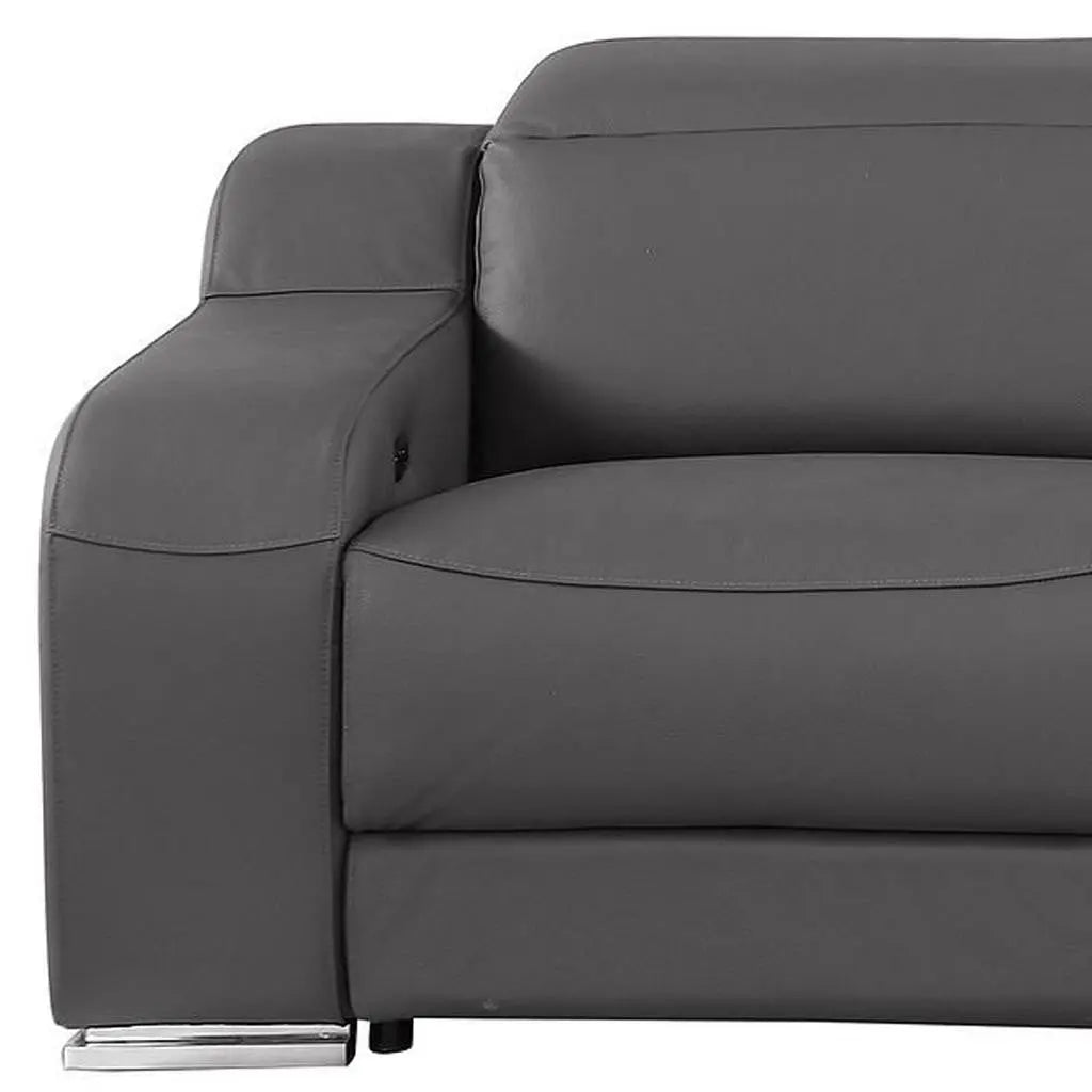 103" Dark Gray Italian Leather Reclining USB Sofa Homeroots Living Room