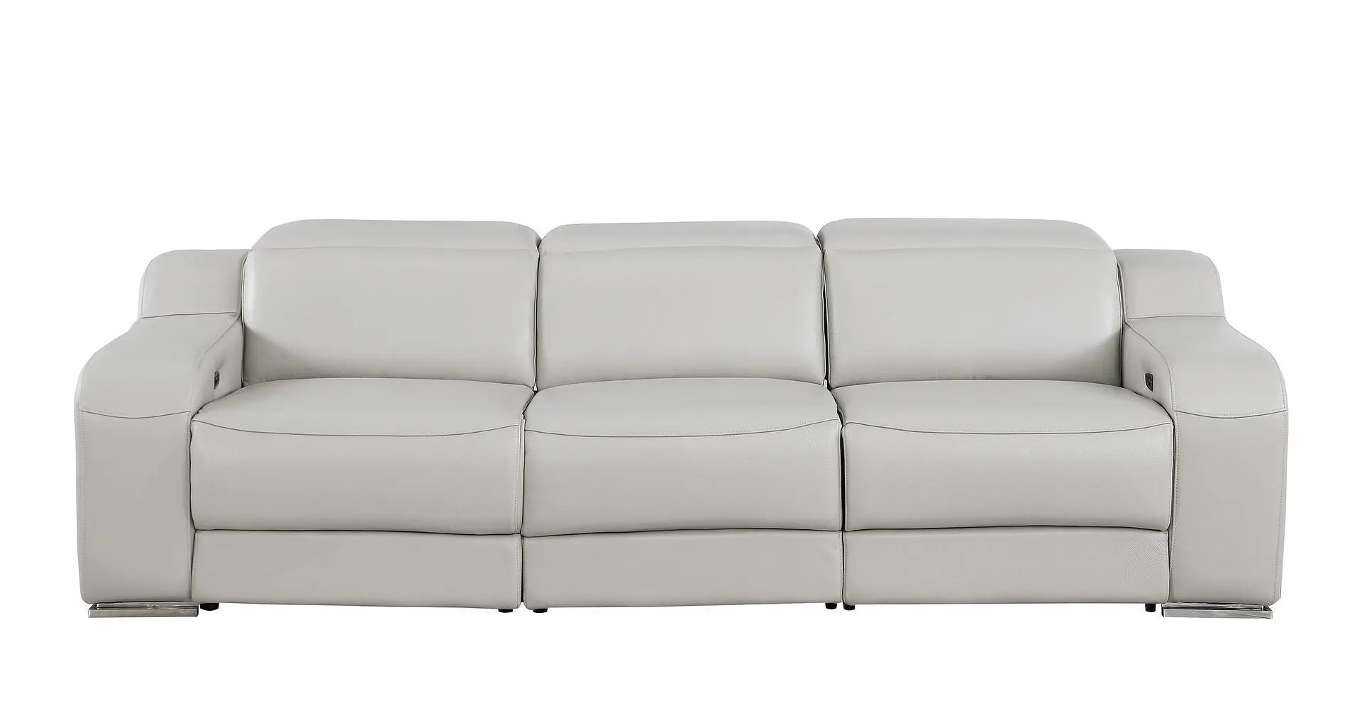 103" Light Gray Italian Leather Reclining USB Sofa Homeroots Living Room