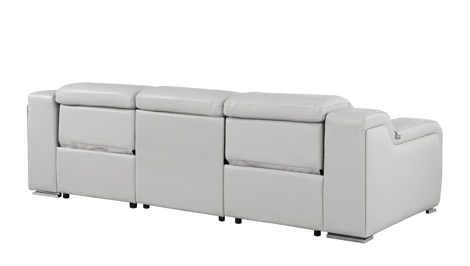 103" Light Gray Italian Leather Reclining USB Sofa Homeroots Living Room