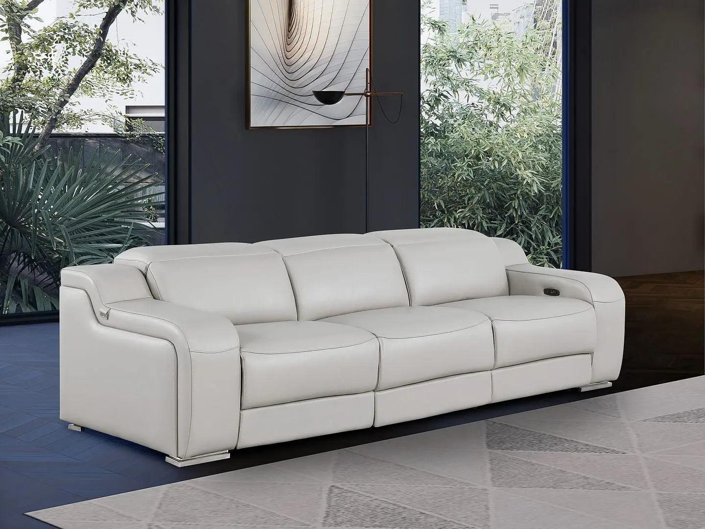 103" Light Gray Italian Leather Reclining USB Sofa Homeroots Living Room