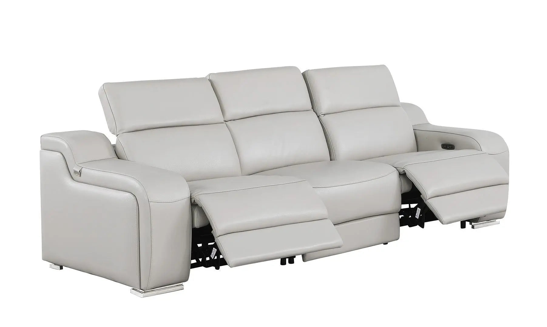 103" Light Gray Italian Leather Reclining USB Sofa Homeroots Living Room