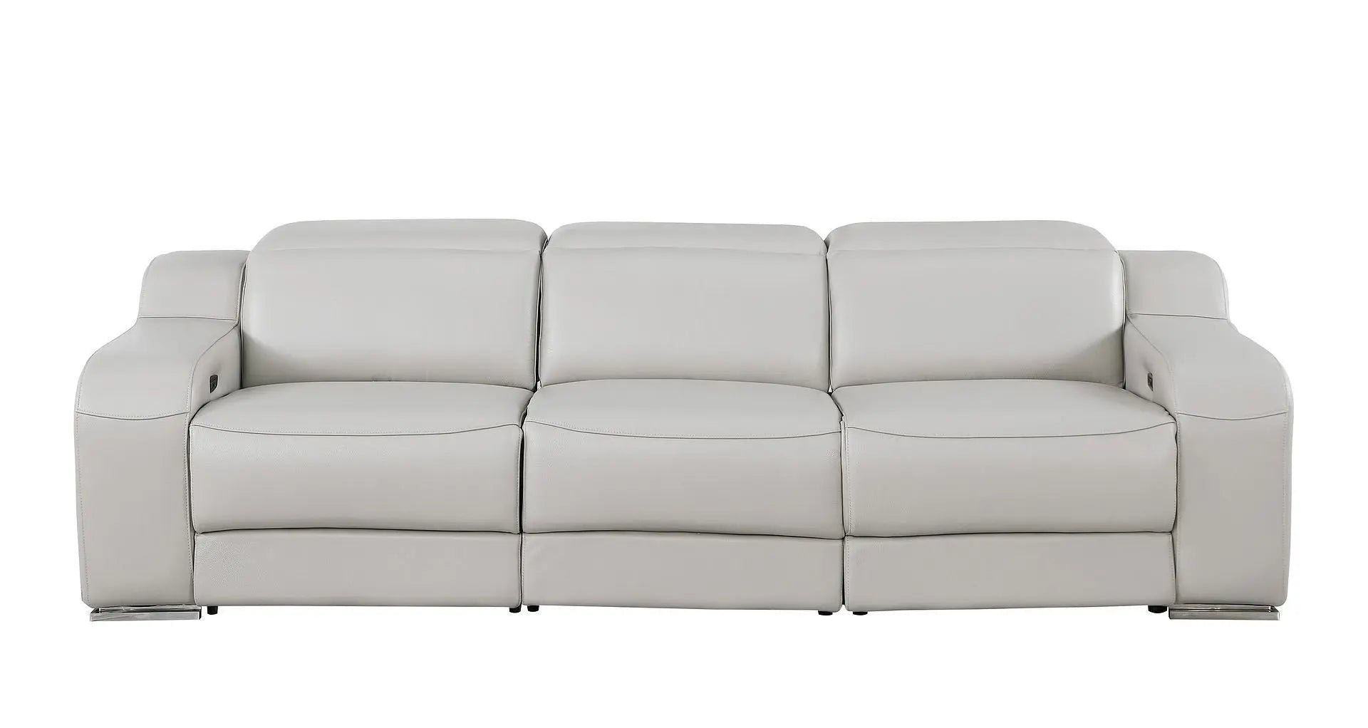 103" Light Gray Italian Leather Reclining USB Sofa Homeroots Living Room