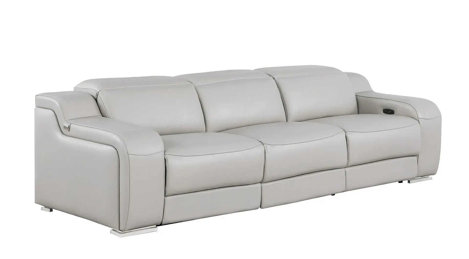 103" Light Gray Italian Leather Reclining USB Sofa Homeroots Living Room