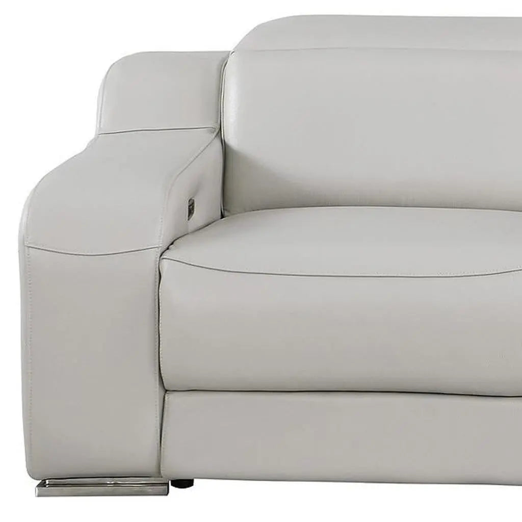 103" Light Gray Italian Leather Reclining USB Sofa Homeroots Living Room