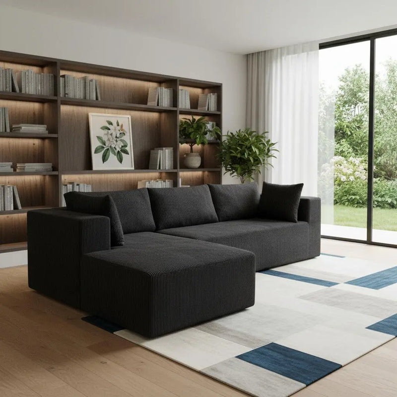 105" Black Corduroy Modular Left Chaise Style Sofa With Toss Pillows Homeroots Living Room