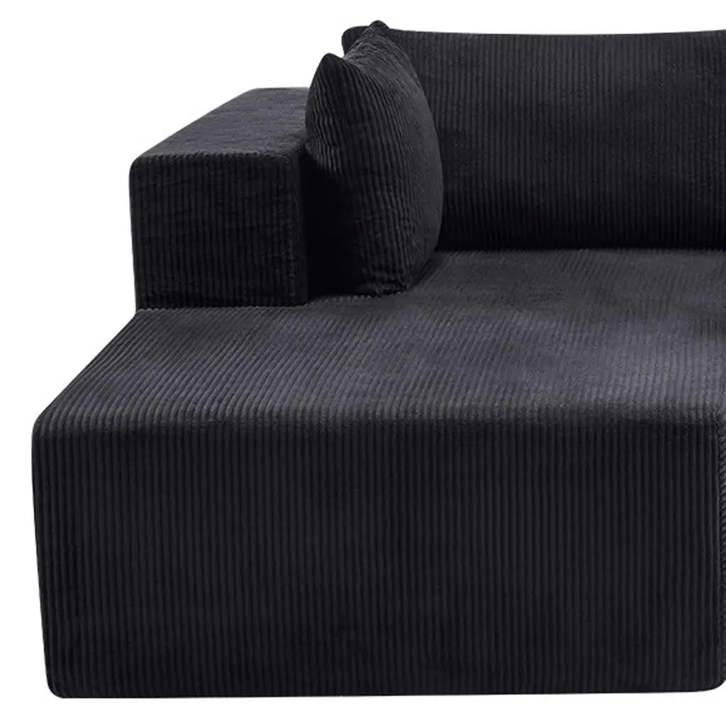 105" Black Corduroy Modular Left Chaise Style Sofa With Toss Pillows Homeroots Living Room