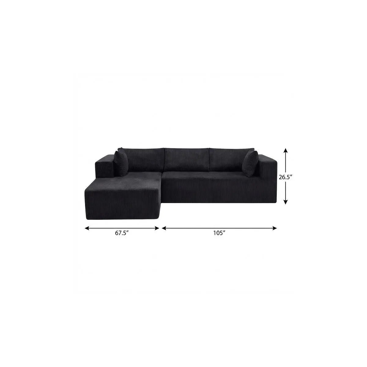 105" Black Corduroy Modular Left Chaise Style Sofa With Toss Pillows Homeroots Living Room