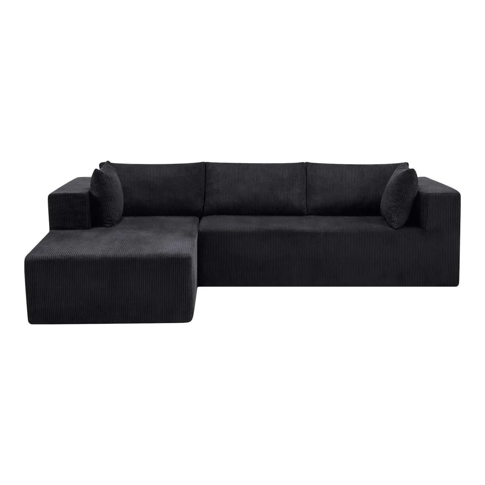105" Black Corduroy Modular Left Chaise Style Sofa With Toss Pillows Homeroots Living Room
