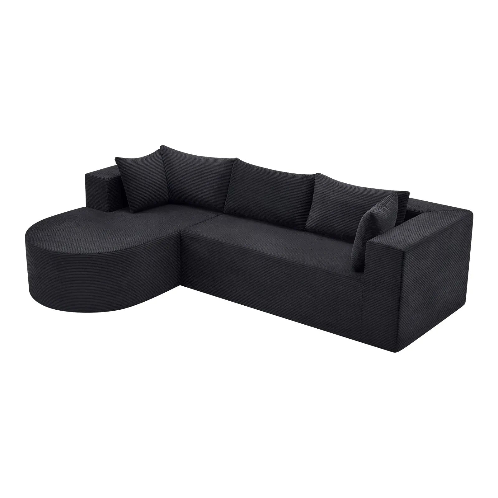 105" Black Corduroy Modular Left Rounded Chaise Style Sofa With Toss Pillows Homeroots Living Room
