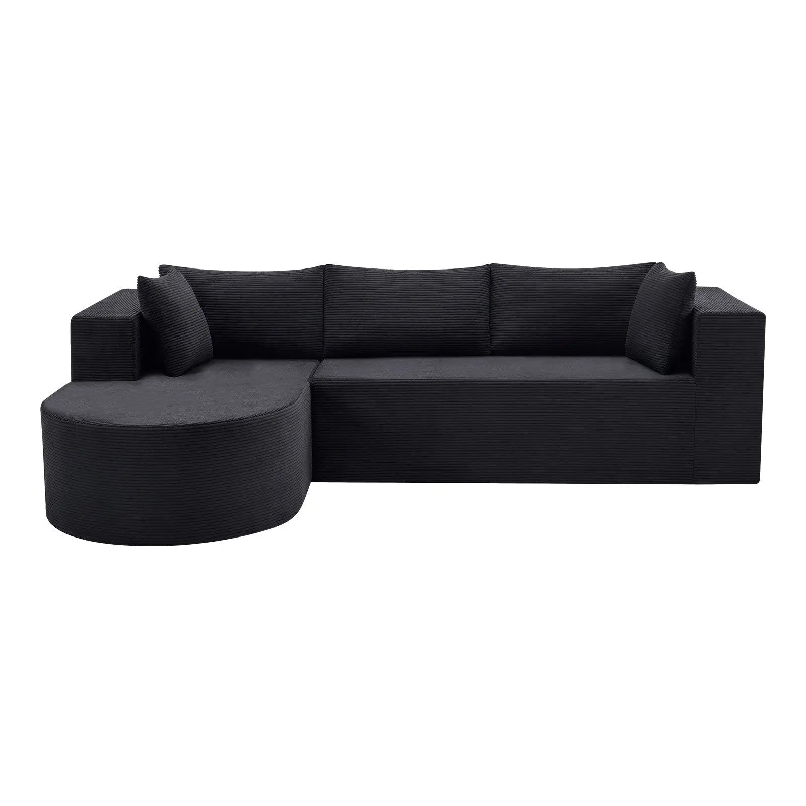 105" Black Corduroy Modular Left Rounded Chaise Style Sofa With Toss Pillows Homeroots Living Room