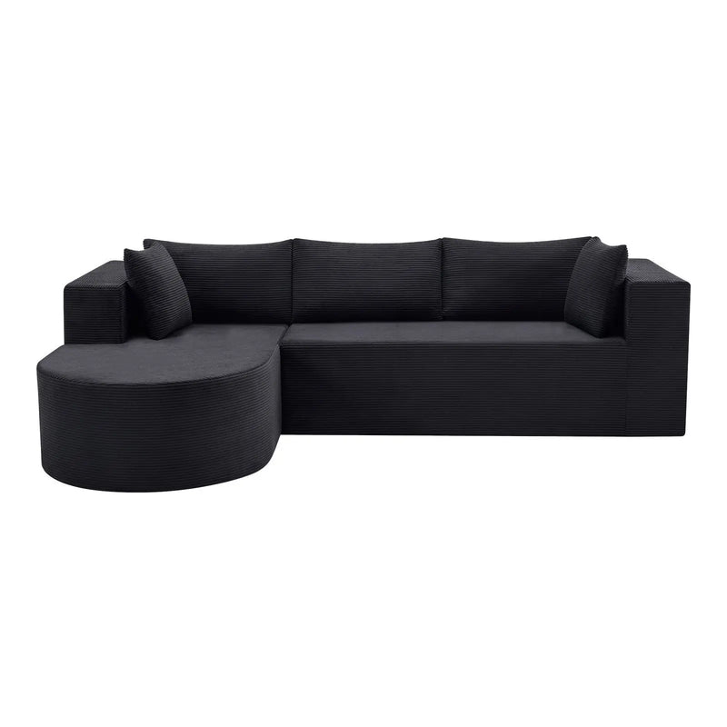 105" Black Corduroy Modular Left Rounded Chaise Style Sofa With Toss Pillows Homeroots Living Room