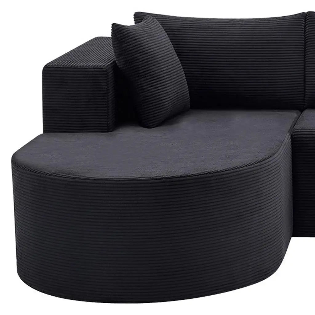 105" Black Corduroy Modular Left Rounded Chaise Style Sofa With Toss Pillows Homeroots Living Room