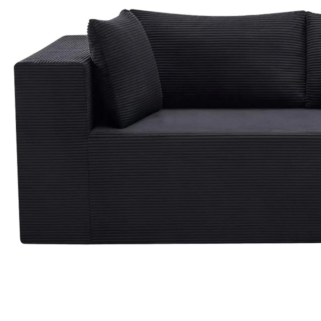 105" Black Corduroy Modular Right Rounded Chaise Style Sofa With Toss Pillows Homeroots Living Room