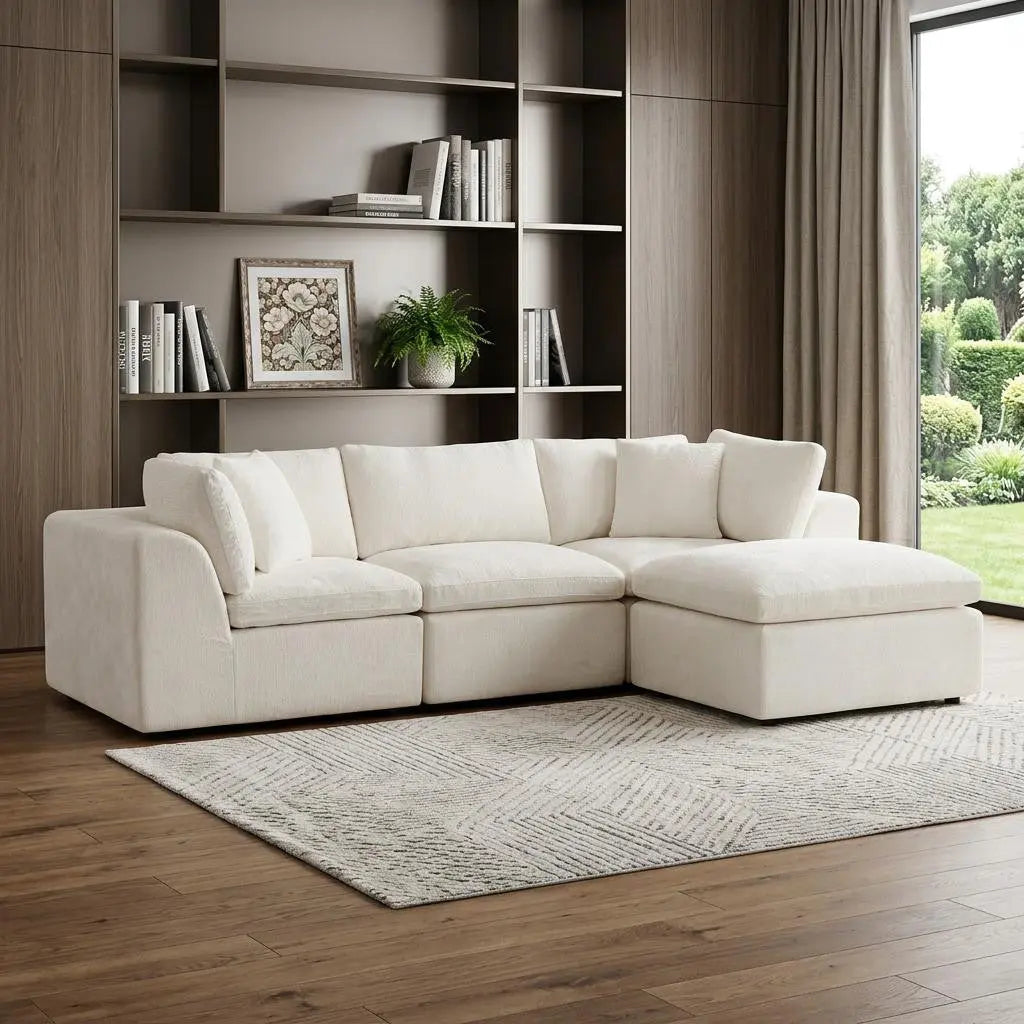 108" Beige Chenille Modular Sofa With Ottoman And Toss Pillows Homeroots Living Room