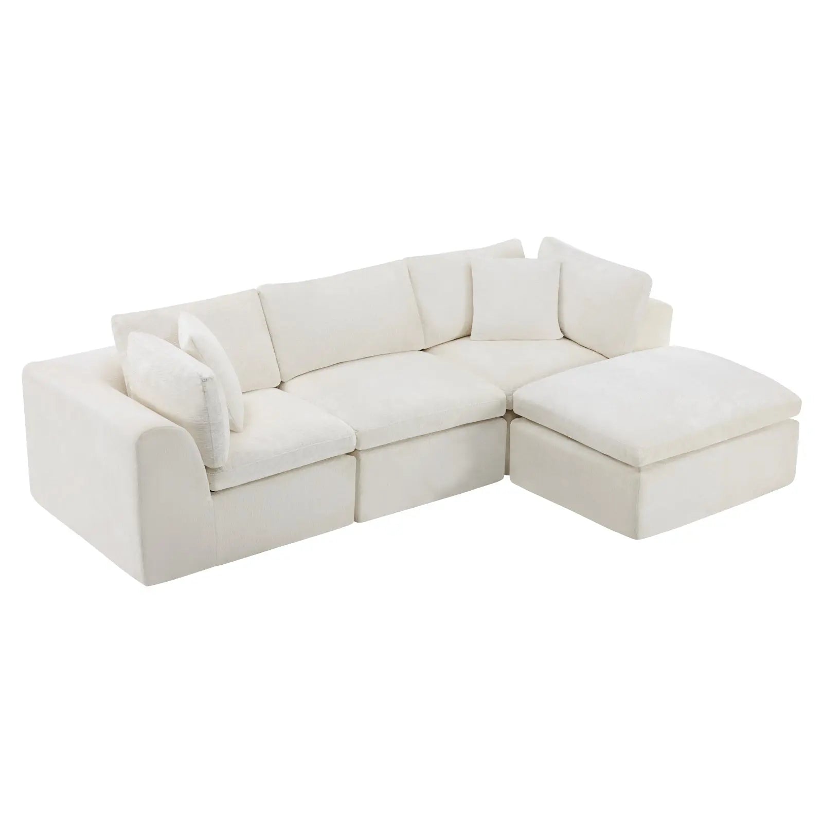 108" Beige Chenille Modular Sofa With Ottoman And Toss Pillows Homeroots Living Room