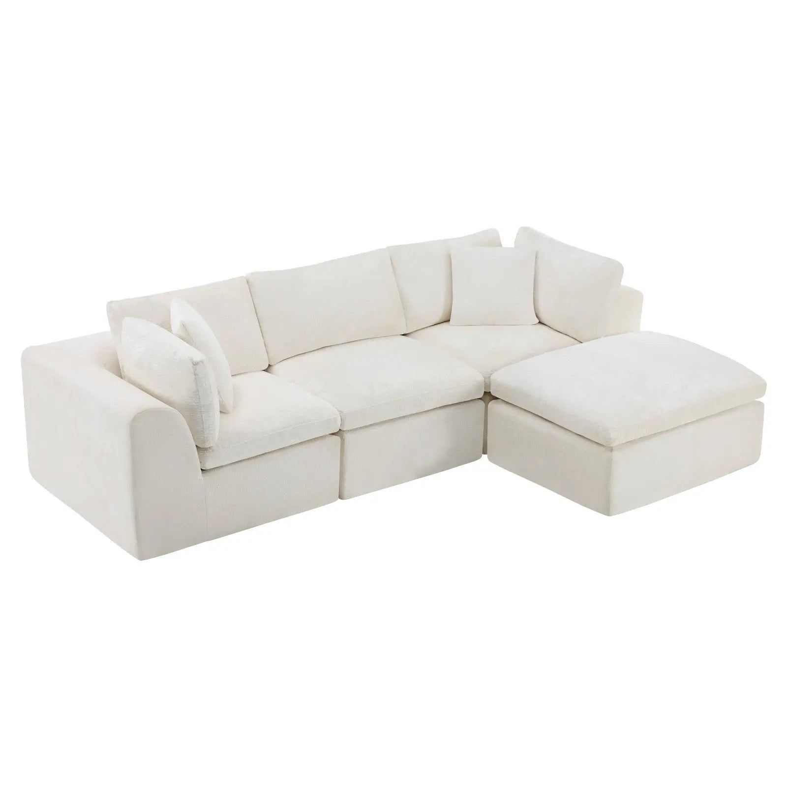 108" Beige Chenille Modular Sofa With Ottoman And Toss Pillows Homeroots Living Room