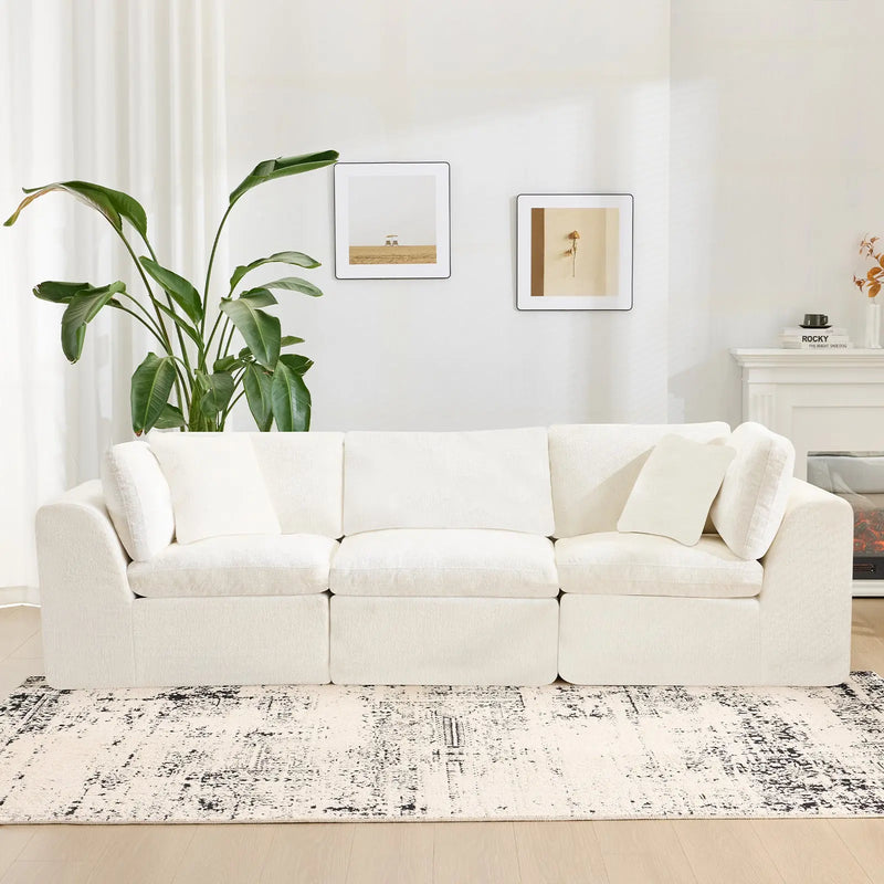 108" Beige Chenille Modular Sofa With Toss Pillows Homeroots Living Room