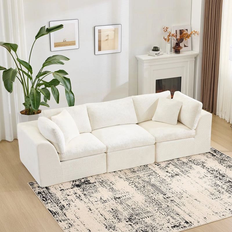 108" Beige Chenille Modular Sofa With Toss Pillows Homeroots Living Room
