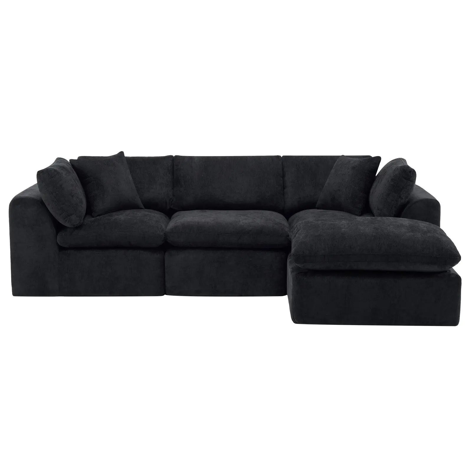 108" Black Chenille Modular Sofa With Ottoman And Toss Pillows Homeroots Living Room