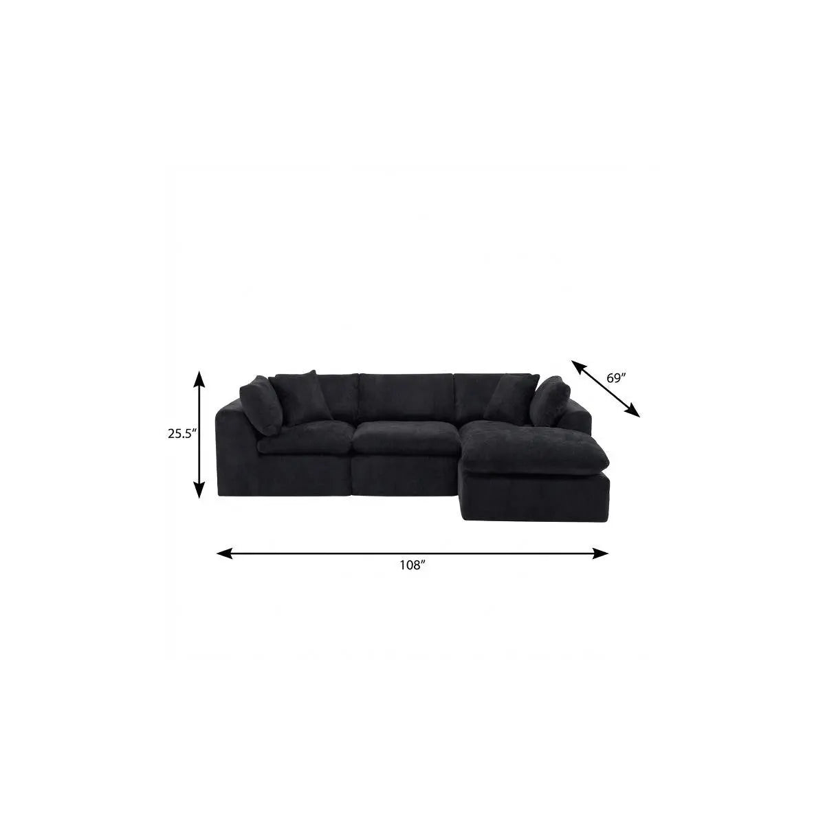 108" Black Chenille Modular Sofa With Ottoman And Toss Pillows Homeroots Living Room