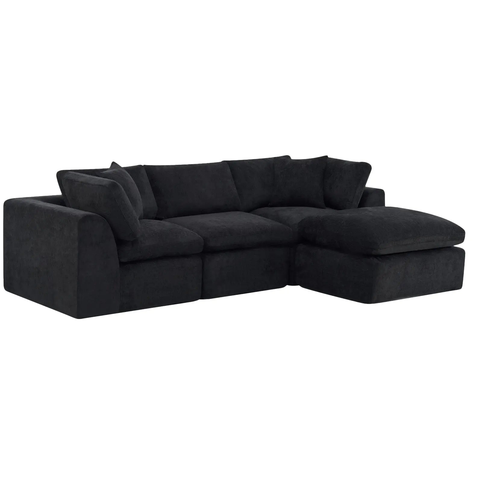 108" Black Chenille Modular Sofa With Ottoman And Toss Pillows Homeroots Living Room