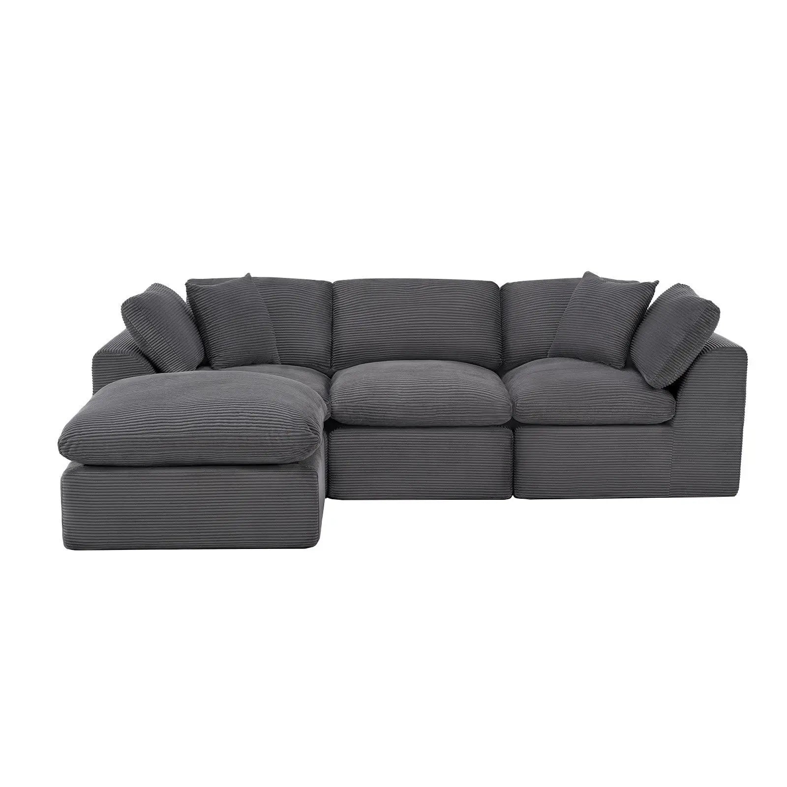 108" Dark Gray Corduroy Modular Sofa With Ottoman And Toss Pillows Homeroots Living Room