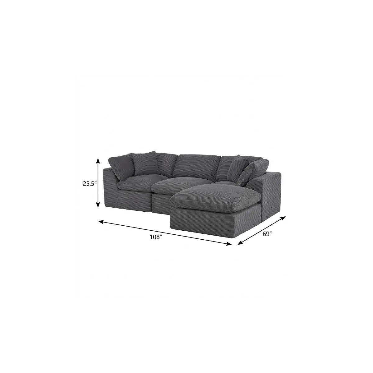 108" Dark Gray Corduroy Modular Sofa With Ottoman And Toss Pillows Homeroots Living Room