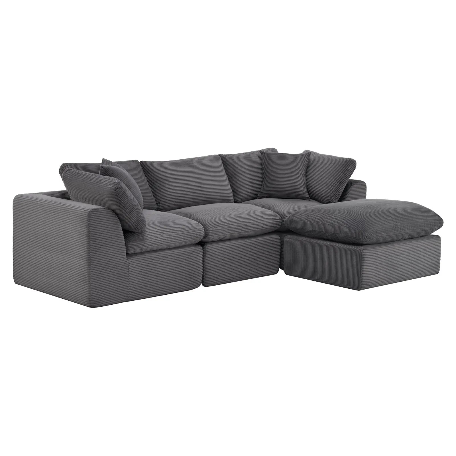 108" Dark Gray Corduroy Modular Sofa With Ottoman And Toss Pillows Homeroots Living Room