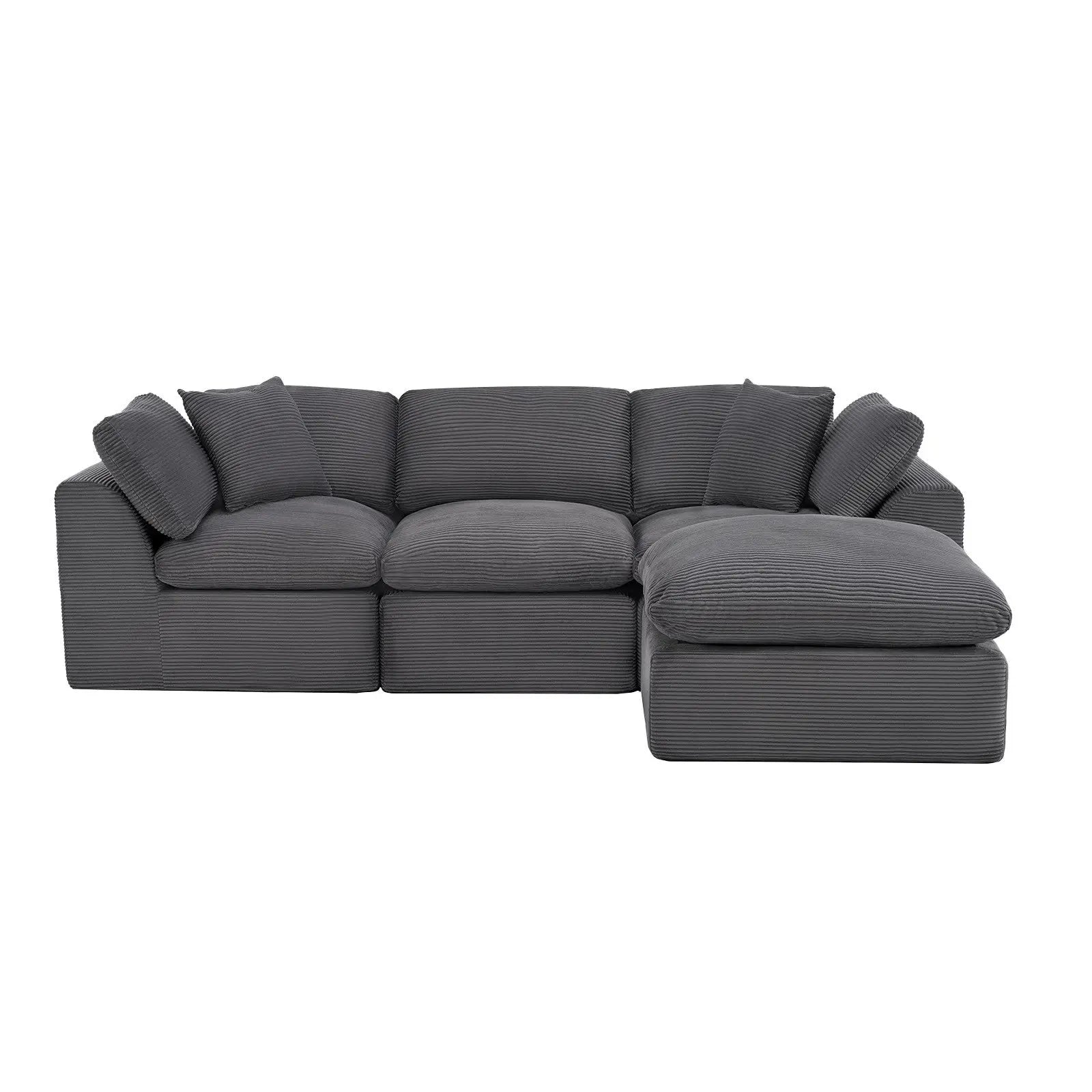 108" Dark Gray Corduroy Modular Sofa With Ottoman And Toss Pillows Homeroots Living Room