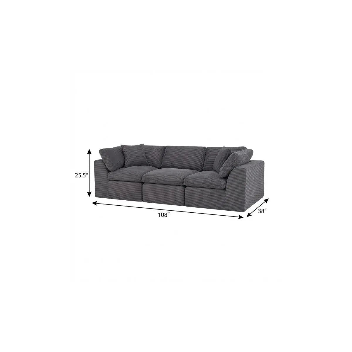 108" Dark Gray Corduroy Modular Sofa With Toss Pillows Homeroots Living Room