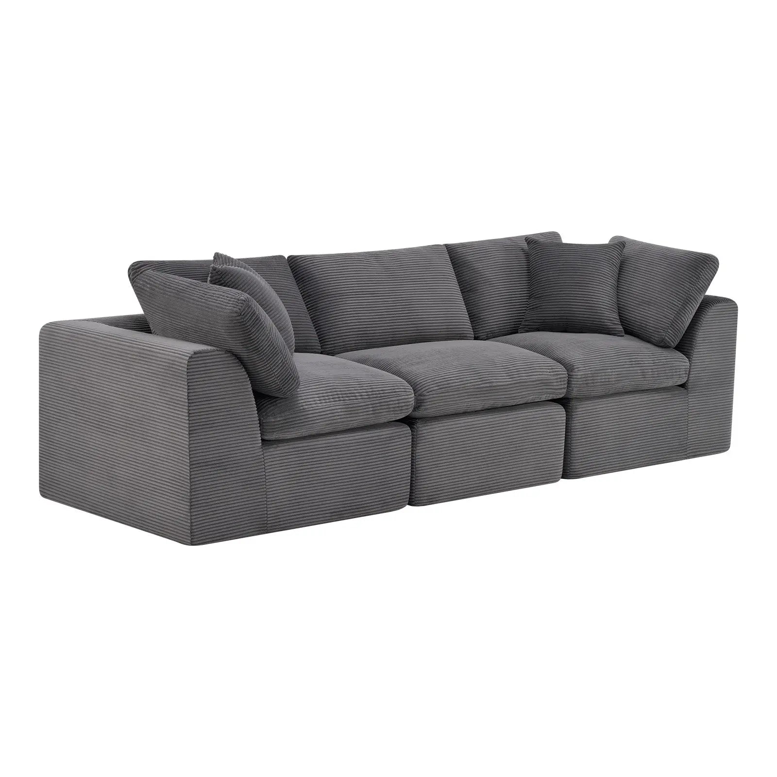 108" Dark Gray Corduroy Modular Sofa With Toss Pillows Homeroots Living Room