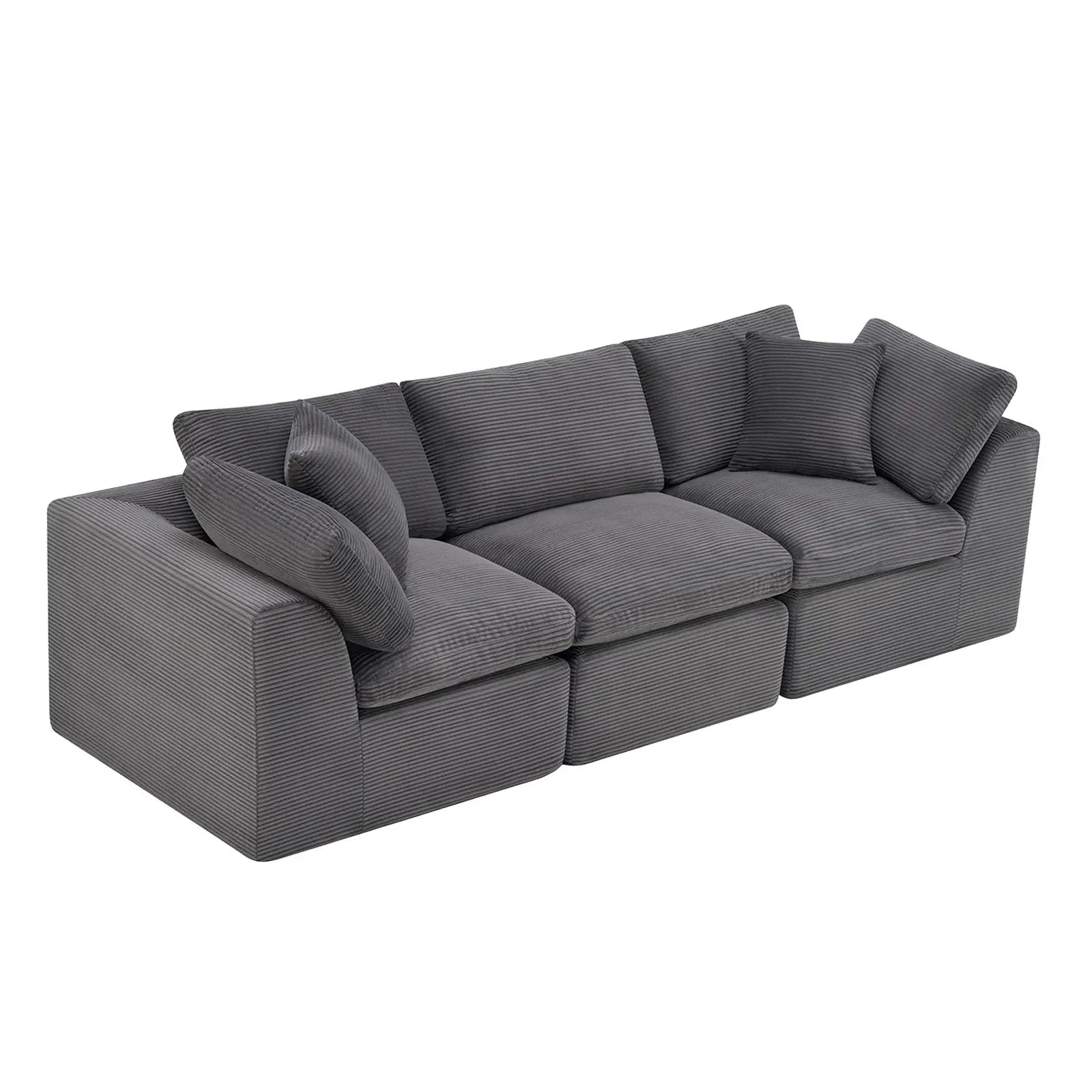 108" Dark Gray Corduroy Modular Sofa With Toss Pillows Homeroots Living Room
