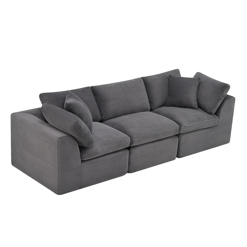 108" Dark Gray Corduroy Modular Sofa With Toss Pillows Homeroots Living Room