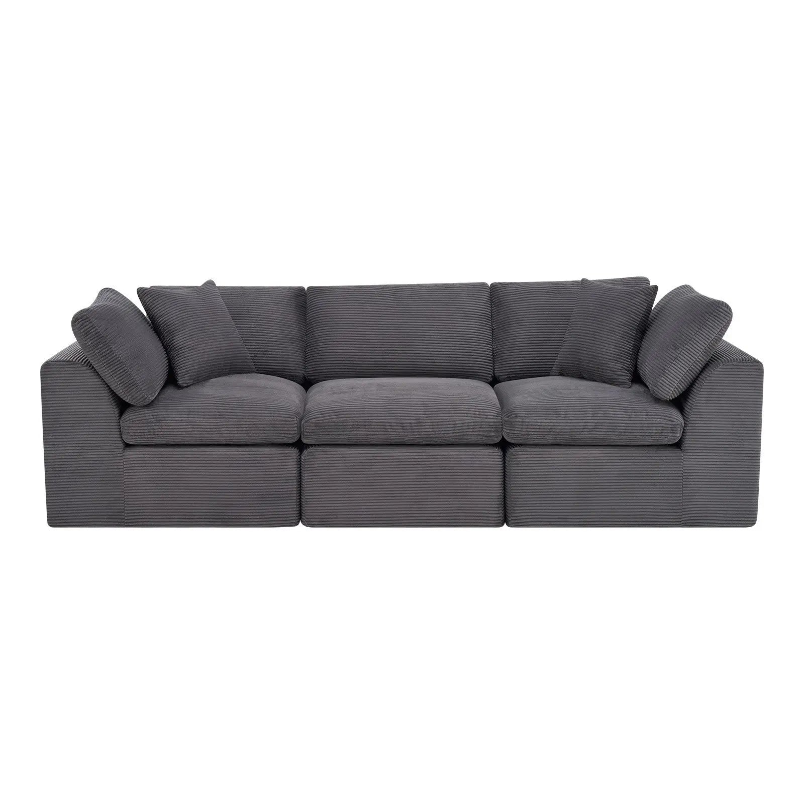 108" Dark Gray Corduroy Modular Sofa With Toss Pillows Homeroots Living Room