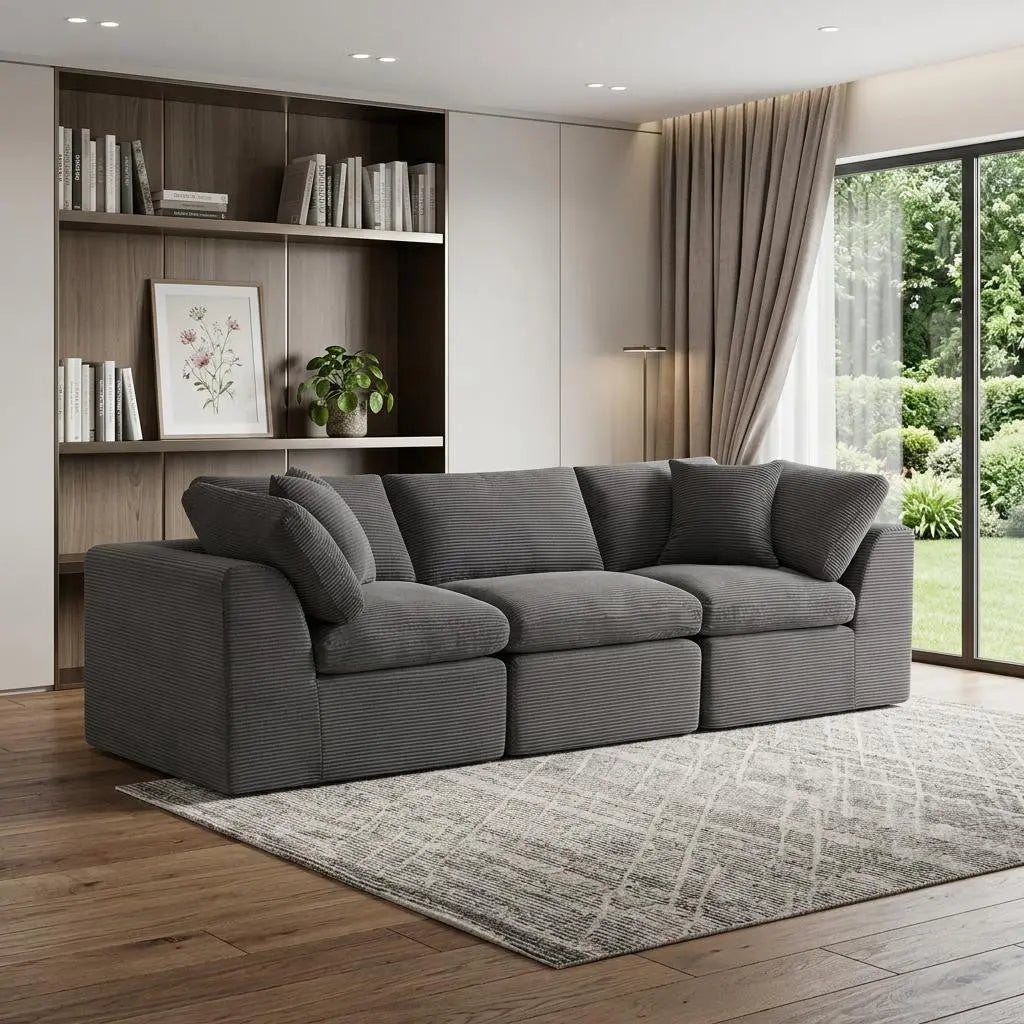 108" Dark Gray Corduroy Modular Sofa With Toss Pillows Homeroots Living Room