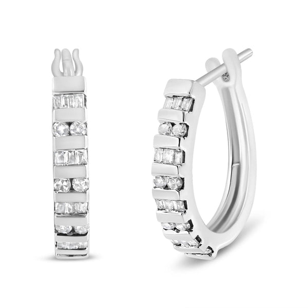 10K Gold Round and Baguette-Cut Diamond Hoop Earrings (I-J Color, I2-I3 Clarity) Infinite Jewels
