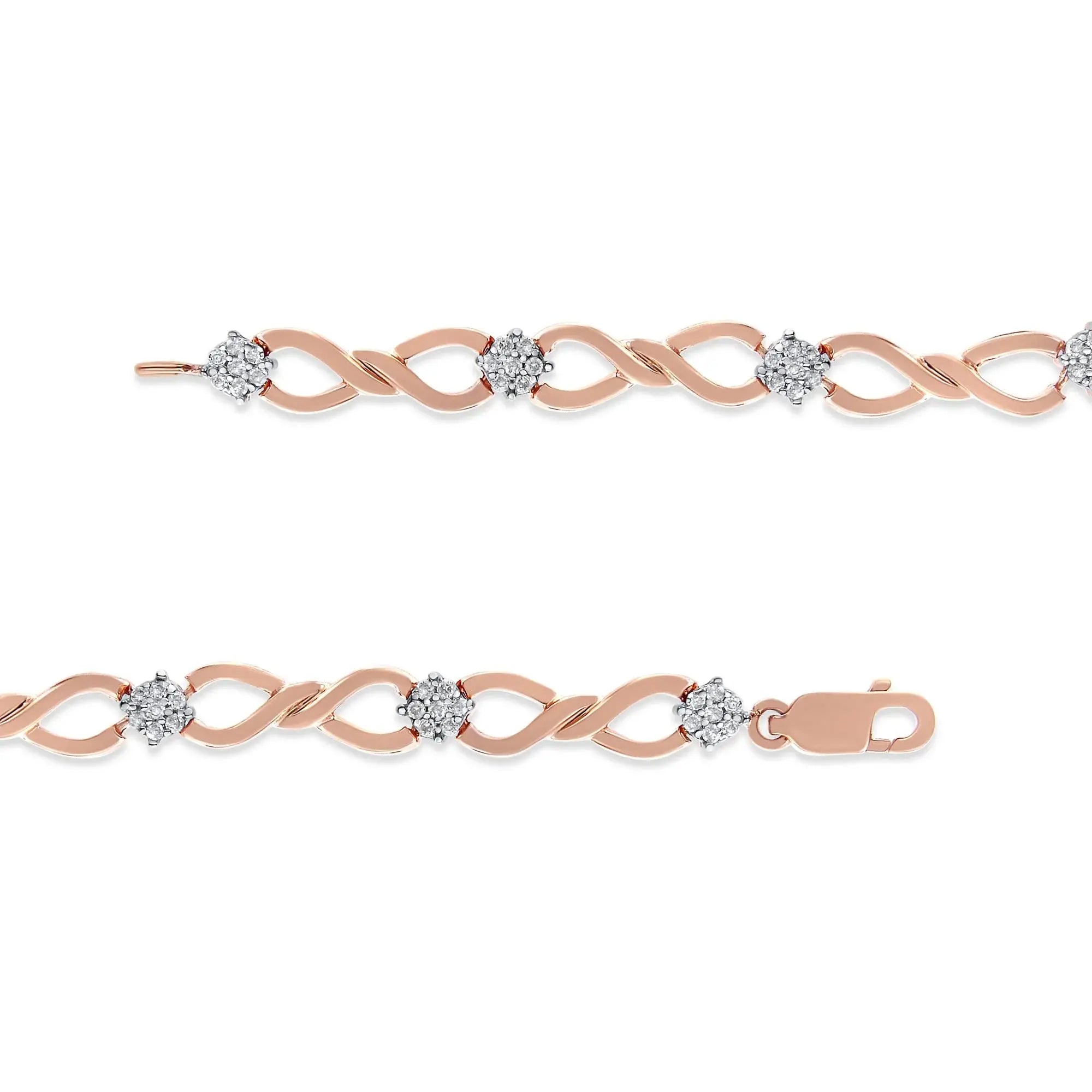 10K Rose Gold Plated .925 Sterling Silver 1/2 Cttw Diamond Infinity Link Tennis Bracelet (H-I Color, I2-I3 Clarity) -7” Infinite Jewels
