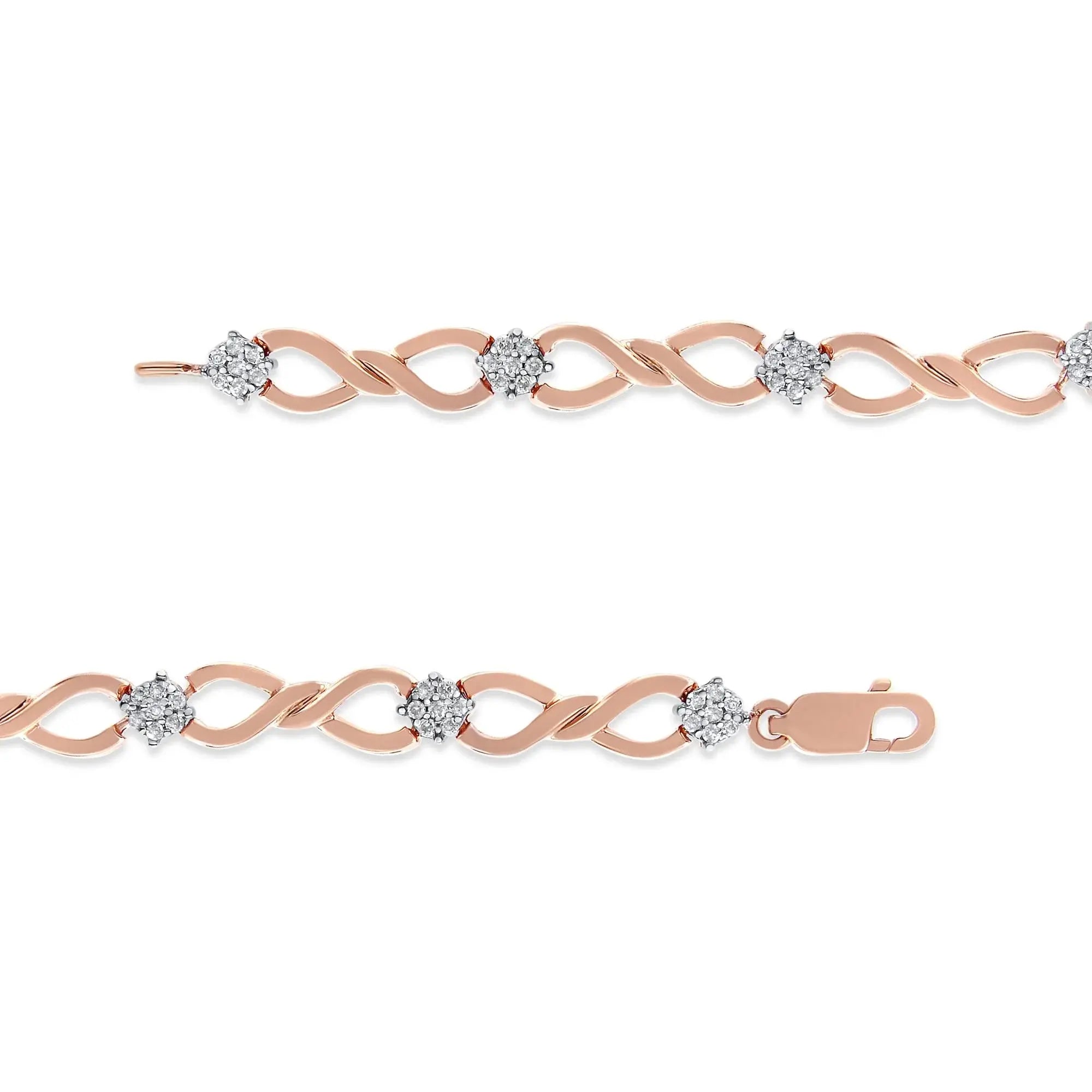 10K Rose Gold Plated .925 Sterling Silver 1/2 Cttw Diamond Infinity Link Tennis Bracelet (H-I Color, I2-I3 Clarity) -7” Infinite Jewels