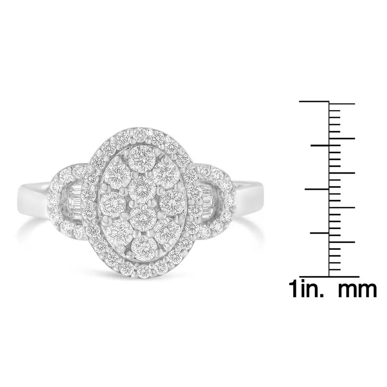 10K White Gold 1.0 Cttw Diamond Oval Cluster with Halo Vintage-Inspired Art Deco Buckle Style Statement Ring (G-H Color, SI1-SI2 Clarity) Luxcom