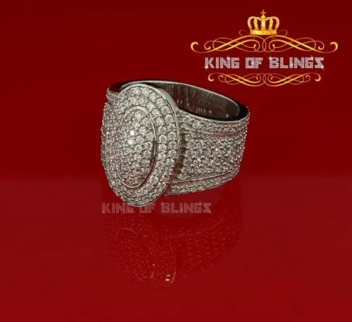 10K White Gold Finish Lab Created Diamond Silver Men's Silver Ring Size 10 King Of Bling