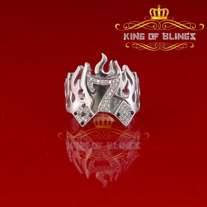 10K White Gold Finish Lab Created Diamond Silver #7 Men's Ring Adj Size 9.5-11.5 King Of Bling