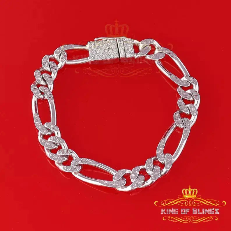 10K White Gold Finish with CT Real Diamond Silver Men's Bracelet King Of Bling